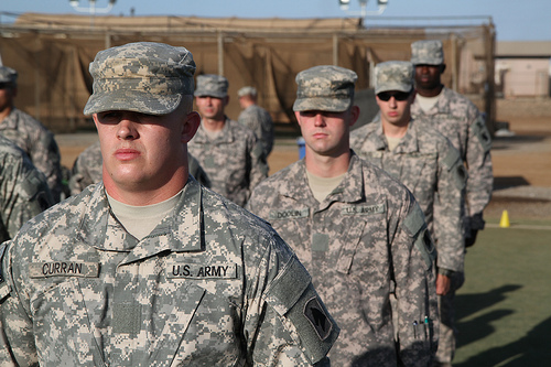 Soldiers from Task Force Longrifles complete an open ranks inspection as part of the Longrifle Raid on February 15th, 2013. Photo credit: Capt. Daniel Van Horn, Task Force Longrifles PAO