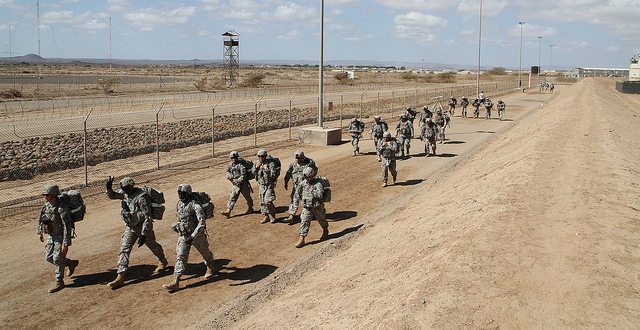 Soldiers from Task Force Longrifles begin the 9 mile ruck-march as part of the Longrifle Raid on February 15th, 2013. Photo credit: Capt. Daniel Van Horn, Task Force Longrifles PAO